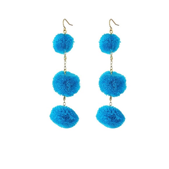 Sea blue fun pom pom earrings Brand New - Picture 2 of 3